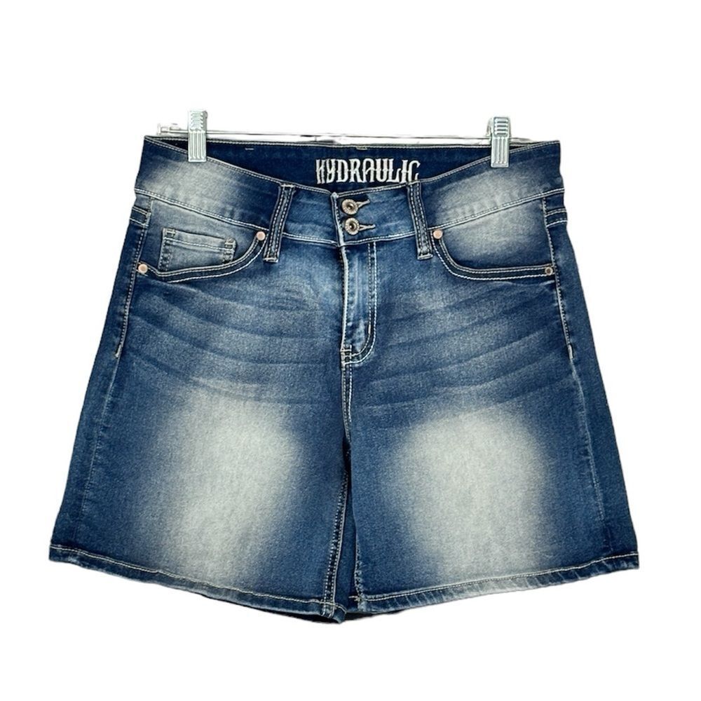 Hydraulic Women’s Nolita Curvy Denim Jean Shorts Embroidered Pockets Wide leg 10